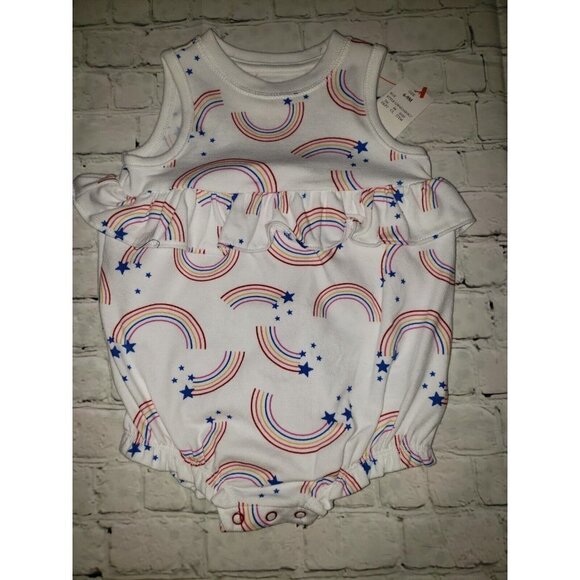 𝅺NWT Cat & Jack Baby Girl Rainbow & Star White 1 Piece Romper Size 3-6mo, 6-9mo - Picture 1 of 2